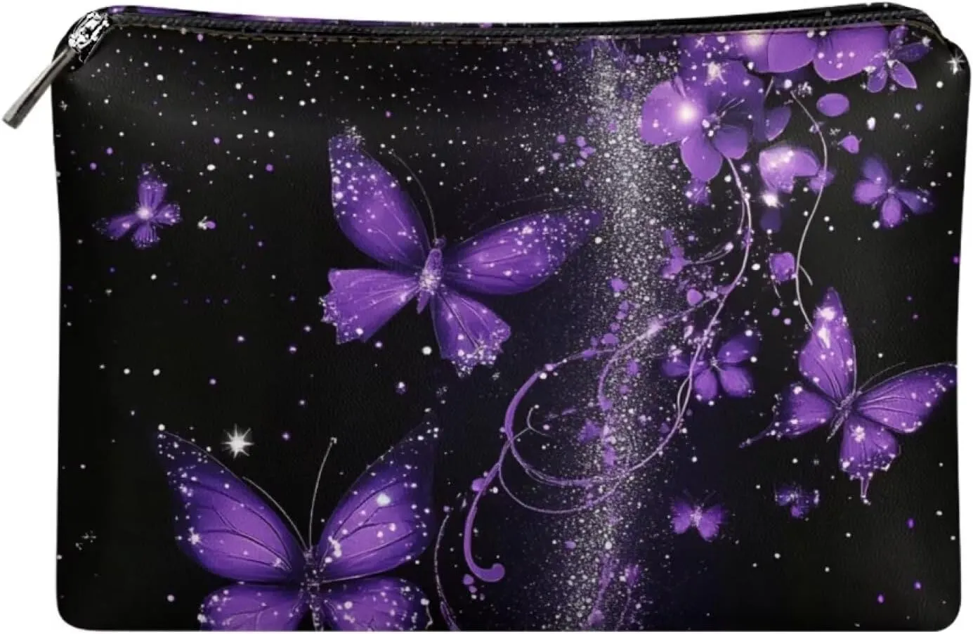 COEQINE Gothic Leather Cosmetic Bags for Women Trendy Purple Butterfly Cute Makeup Organizer Bag With Zipper Portable Toiletry Storage Pouch for Travel Work Casual Cosmetic Bag Style