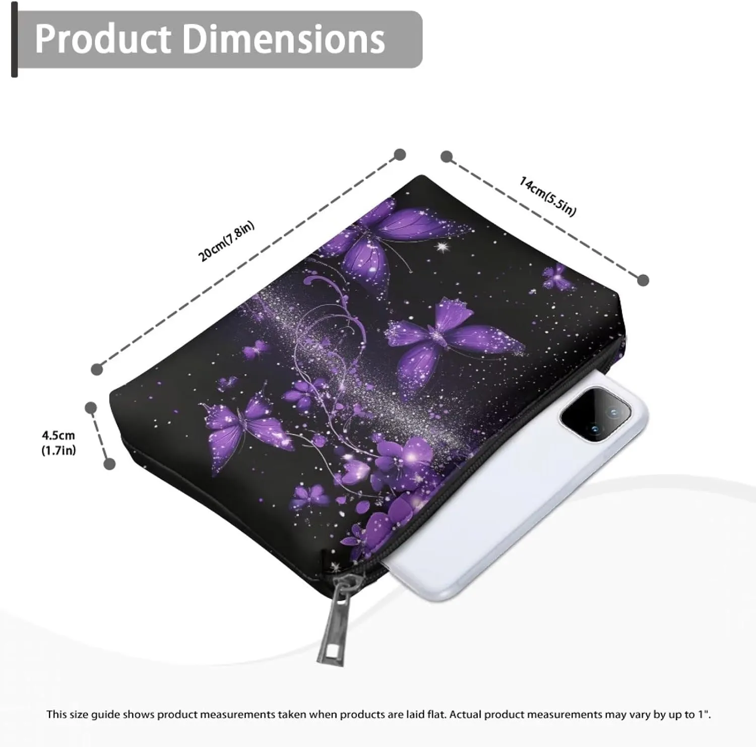 COEQINE Gothic Leather Cosmetic Bags for Women Trendy Purple Butterfly Cute Makeup Organizer Bag With Zipper Portable Toiletry Storage Pouch for Travel Work Casual Cosmetic Bag Style