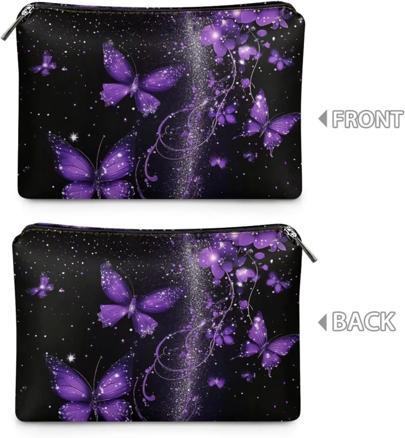COEQINE Gothic Leather Cosmetic Bags for Women Trendy Purple Butterfly Cute Makeup Organizer Bag With Zipper Portable Toiletry Storage Pouch for Travel Work Casual Cosmetic Bag Style