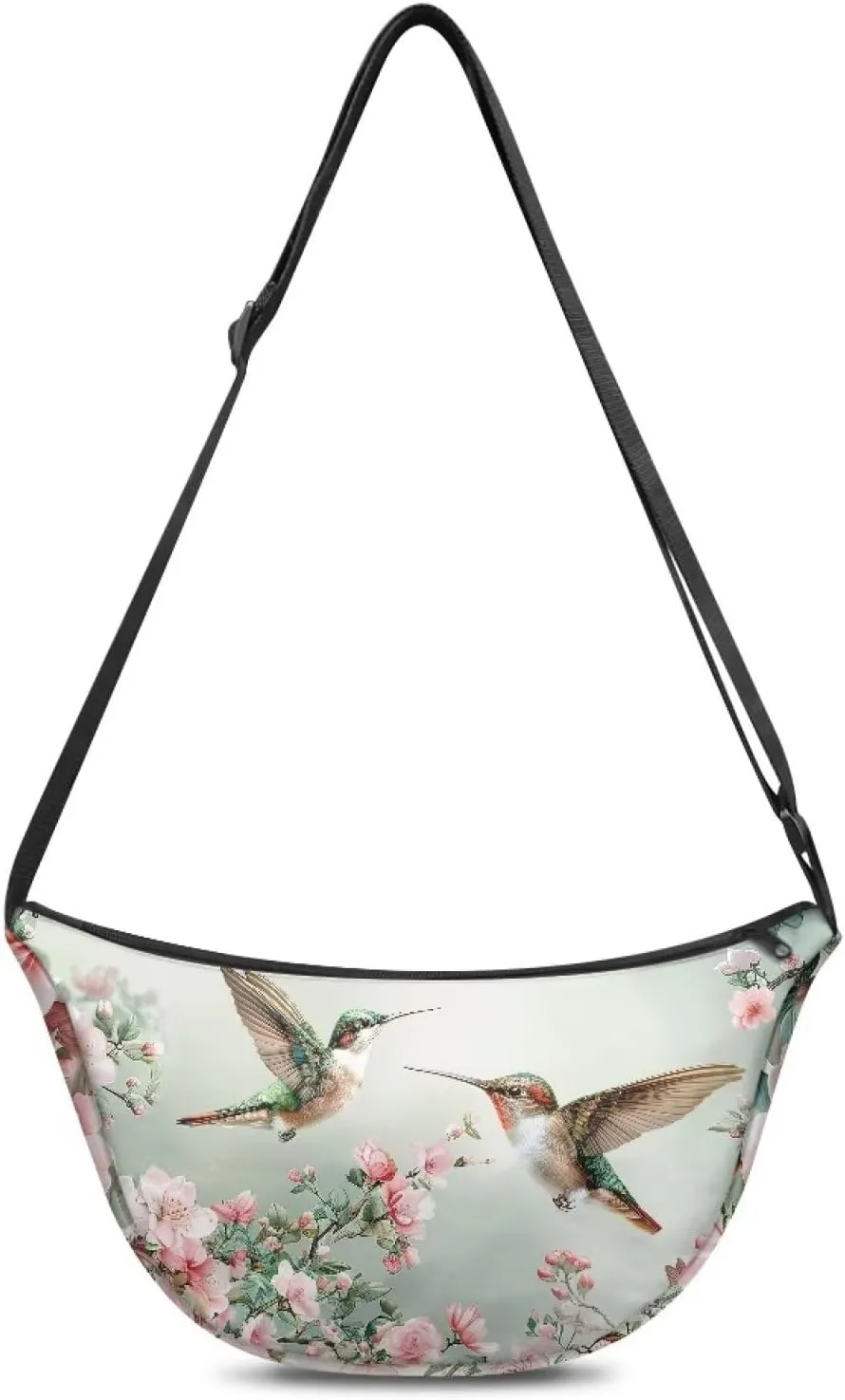 COEQINE Hobo Crossbody Bags For Women Aesthetic Hummingbird Pink Floral Dumpling Backpack for Work Casual Cross Body Bag Hobo Handbag Purse Trend Shoulder Bag With Zipper