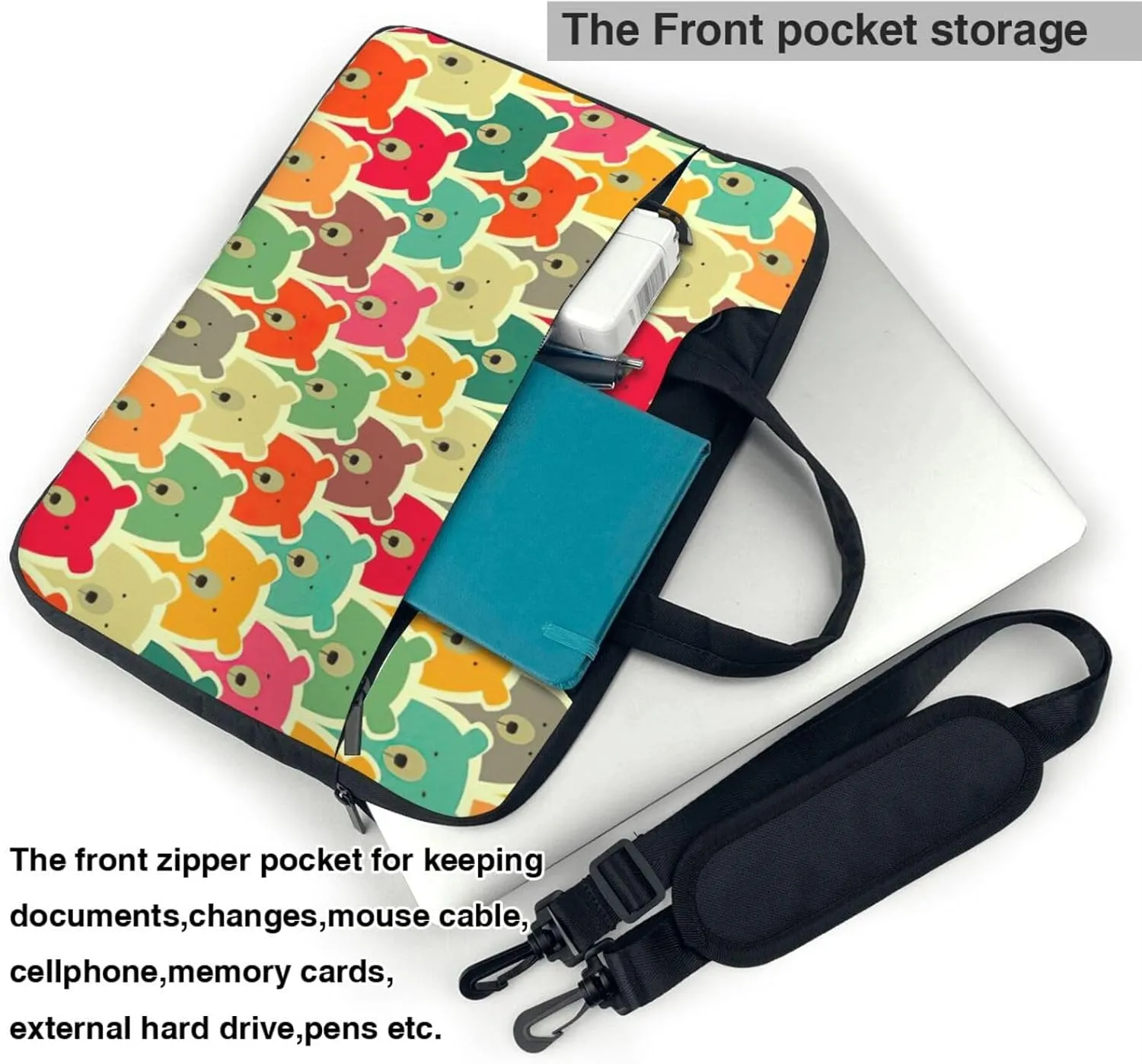 Colorful Bears Print Work Casual Office Laptop Shoulder Messenger Bag 13 inch 14 inch 15.6 inch
