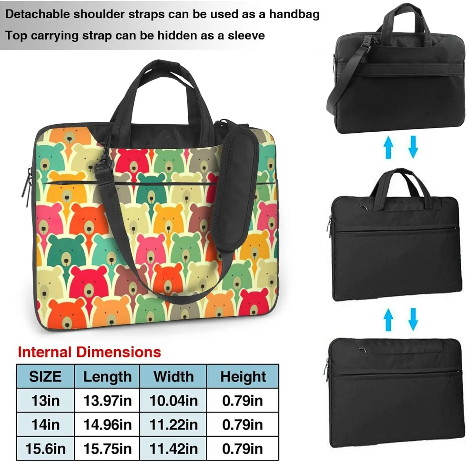 Colorful Bears Print Work Casual Office Laptop Shoulder Messenger Bag 13 inch 14 inch 15.6 inch