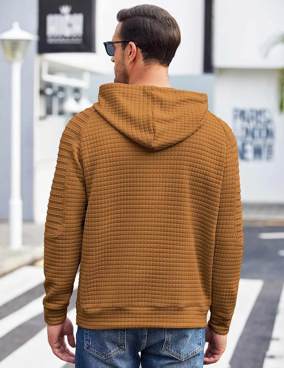 COOFANDY Mens Hoodies Pullover Casaul Long Sleeve Drawstring Waffle Knit Hooded Sweatshirt with Kanga Pocket