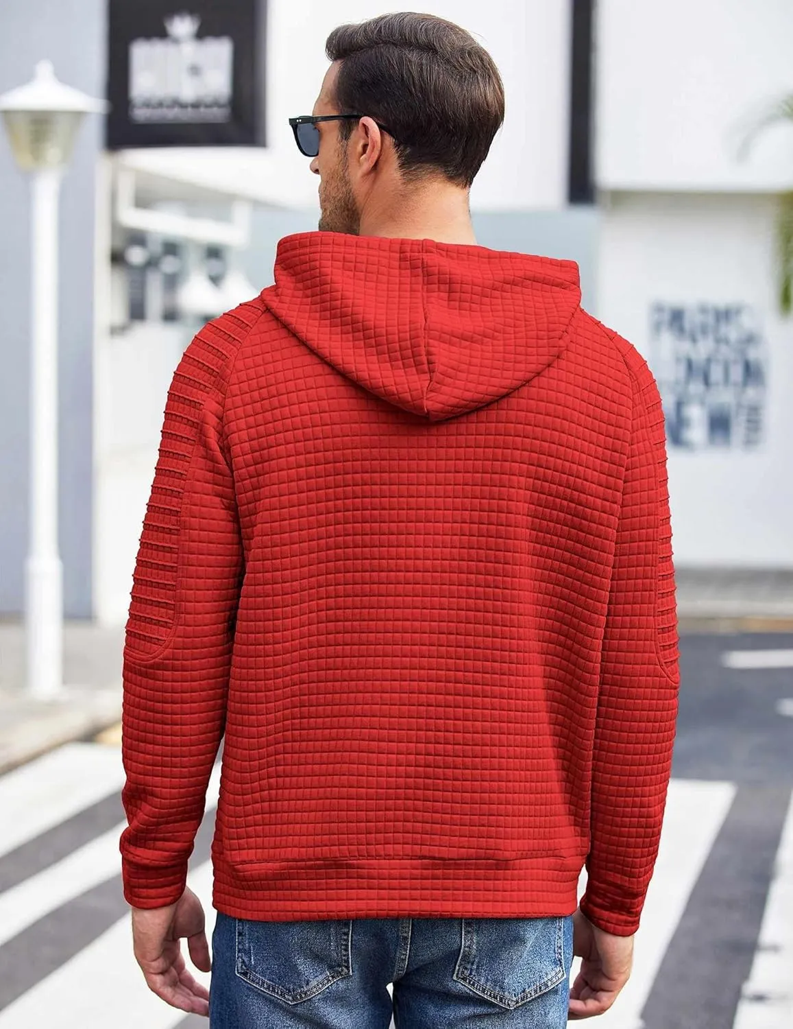 COOFANDY Mens Hoodies Pullover Casaul Long Sleeve Drawstring Waffle Knit Hooded Sweatshirt with Kanga Pocket