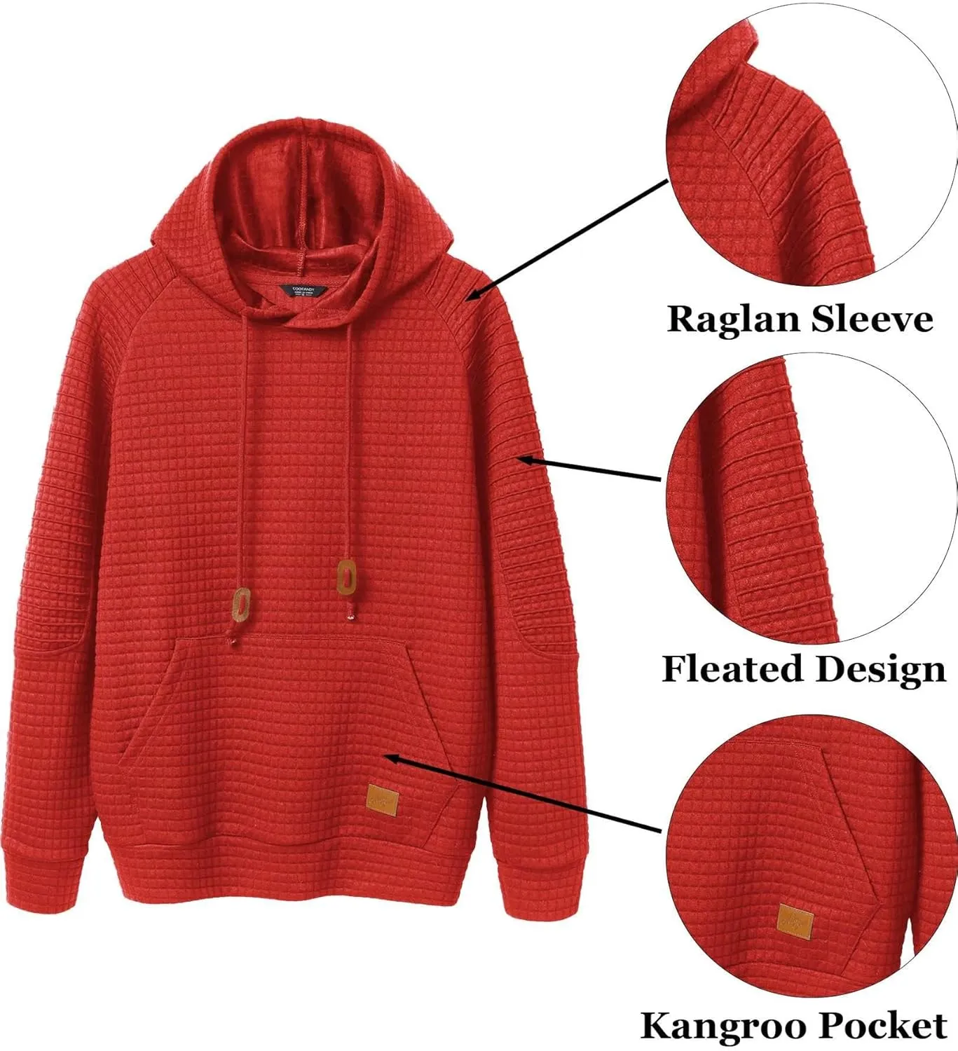 COOFANDY Mens Hoodies Pullover Casaul Long Sleeve Drawstring Waffle Knit Hooded Sweatshirt with Kanga Pocket