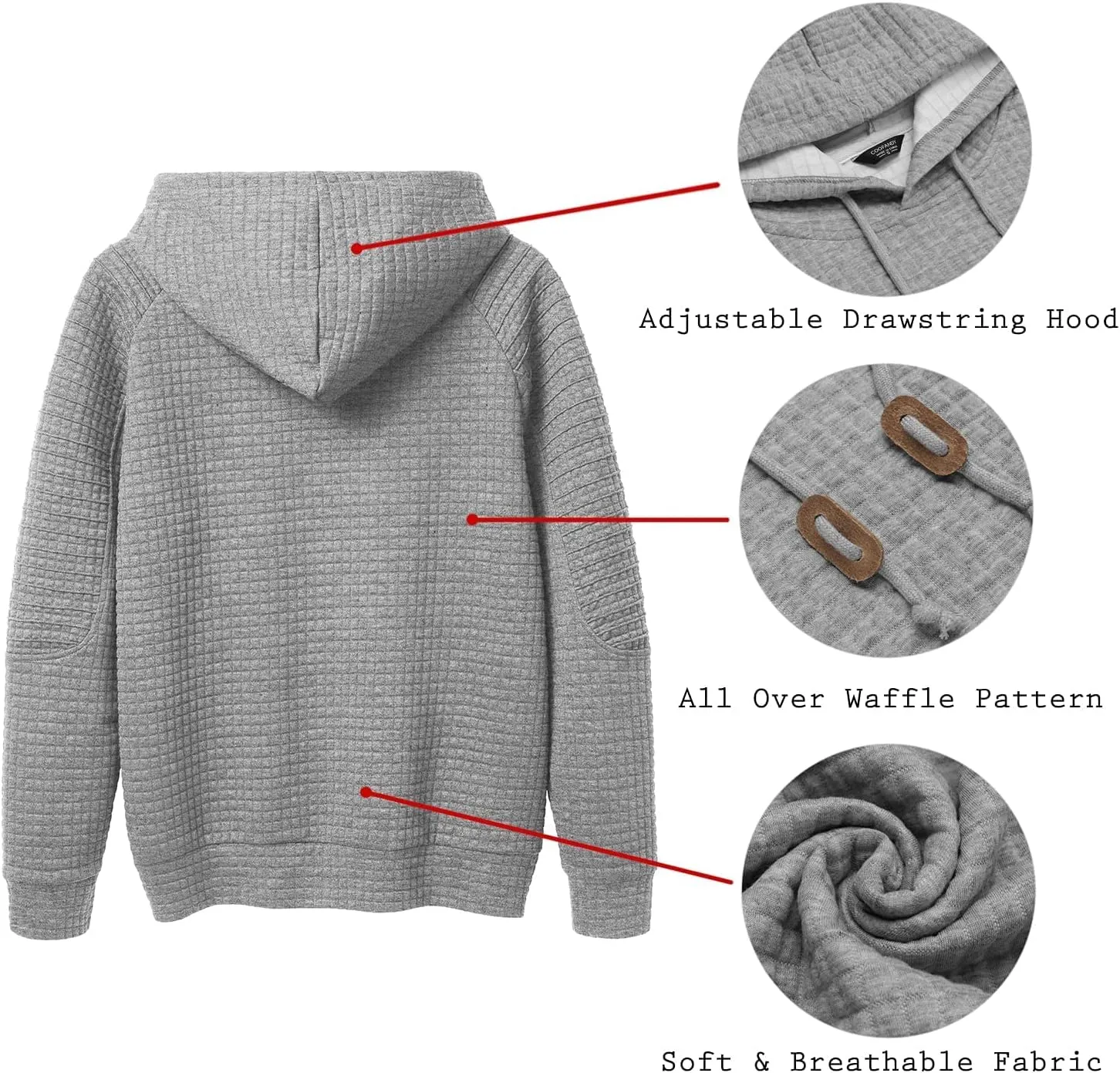 COOFANDY Mens Hoodies Pullover Casaul Long Sleeve Drawstring Waffle Knit Hooded Sweatshirt with Kanga Pocket