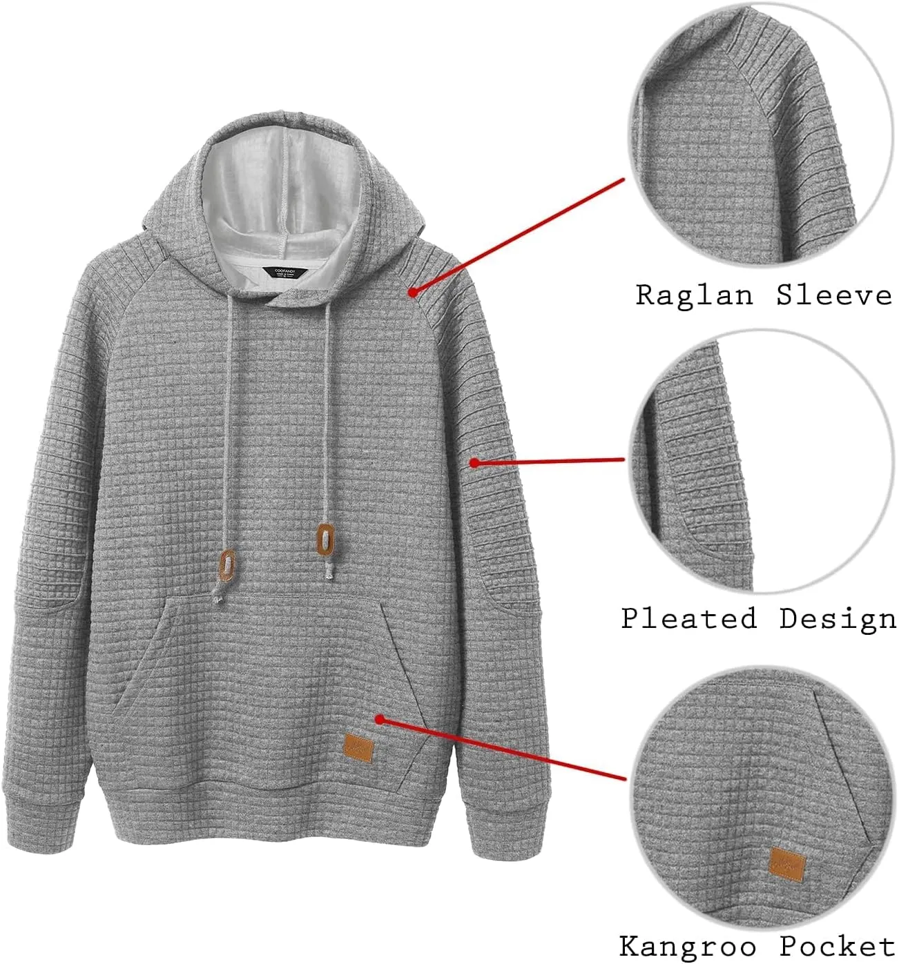 COOFANDY Mens Hoodies Pullover Casaul Long Sleeve Drawstring Waffle Knit Hooded Sweatshirt with Kanga Pocket