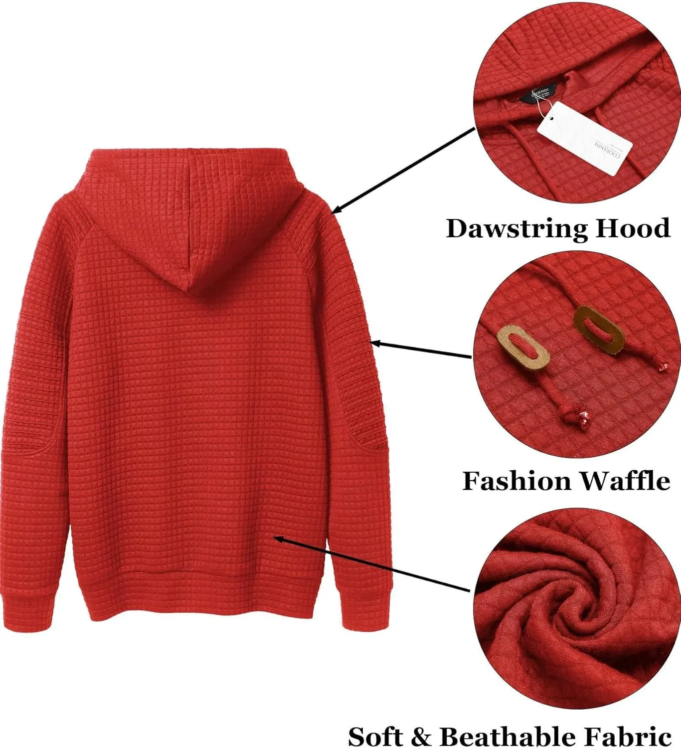 COOFANDY Mens Hoodies Pullover Casaul Long Sleeve Drawstring Waffle Knit Hooded Sweatshirt with Kanga Pocket