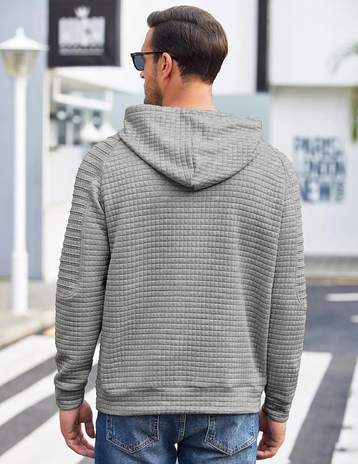 COOFANDY Mens Hoodies Pullover Casaul Long Sleeve Drawstring Waffle Knit Hooded Sweatshirt with Kanga Pocket
