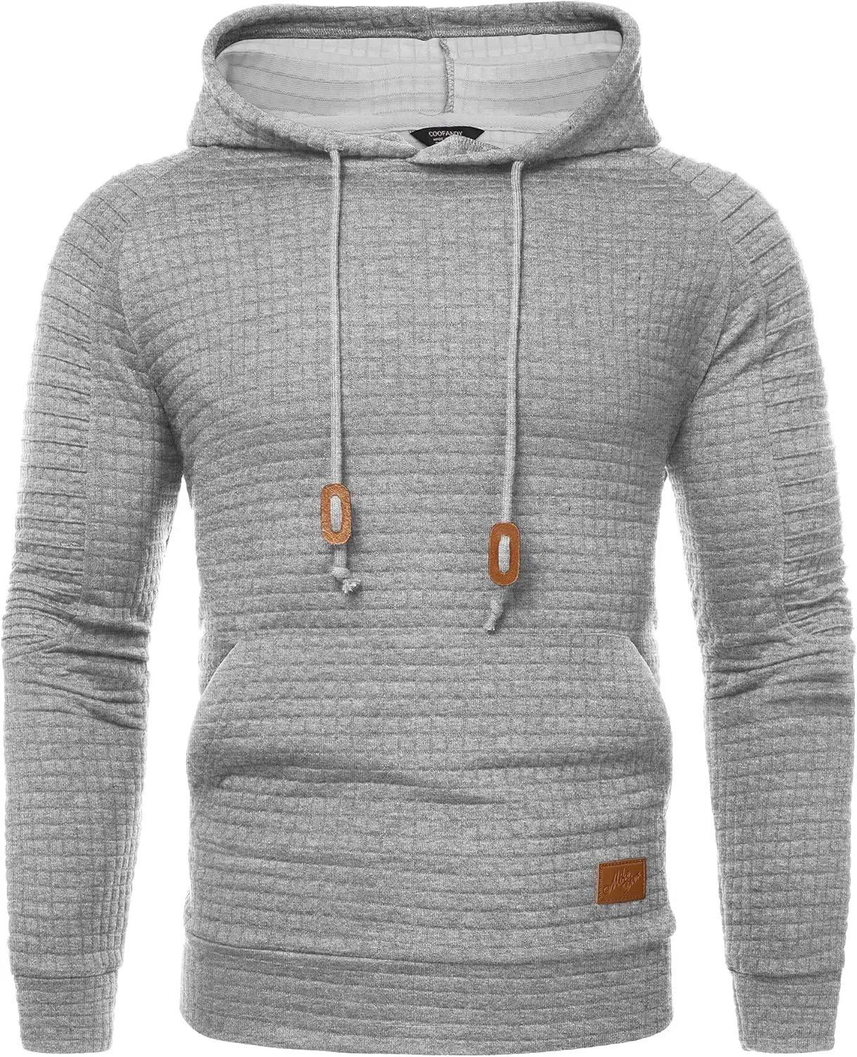 COOFANDY Mens Hoodies Pullover Casaul Long Sleeve Drawstring Waffle Knit Hooded Sweatshirt with Kanga Pocket