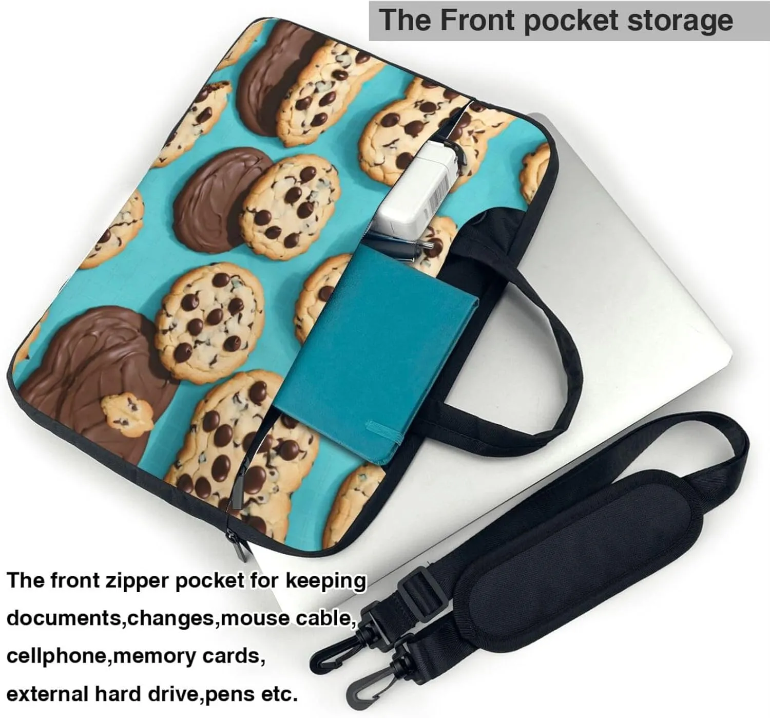 Cookies Food Chocolate Chips Biscuits Print Work Casual Office Laptop Shoulder Messenger Bag 13 14 15.6 inch