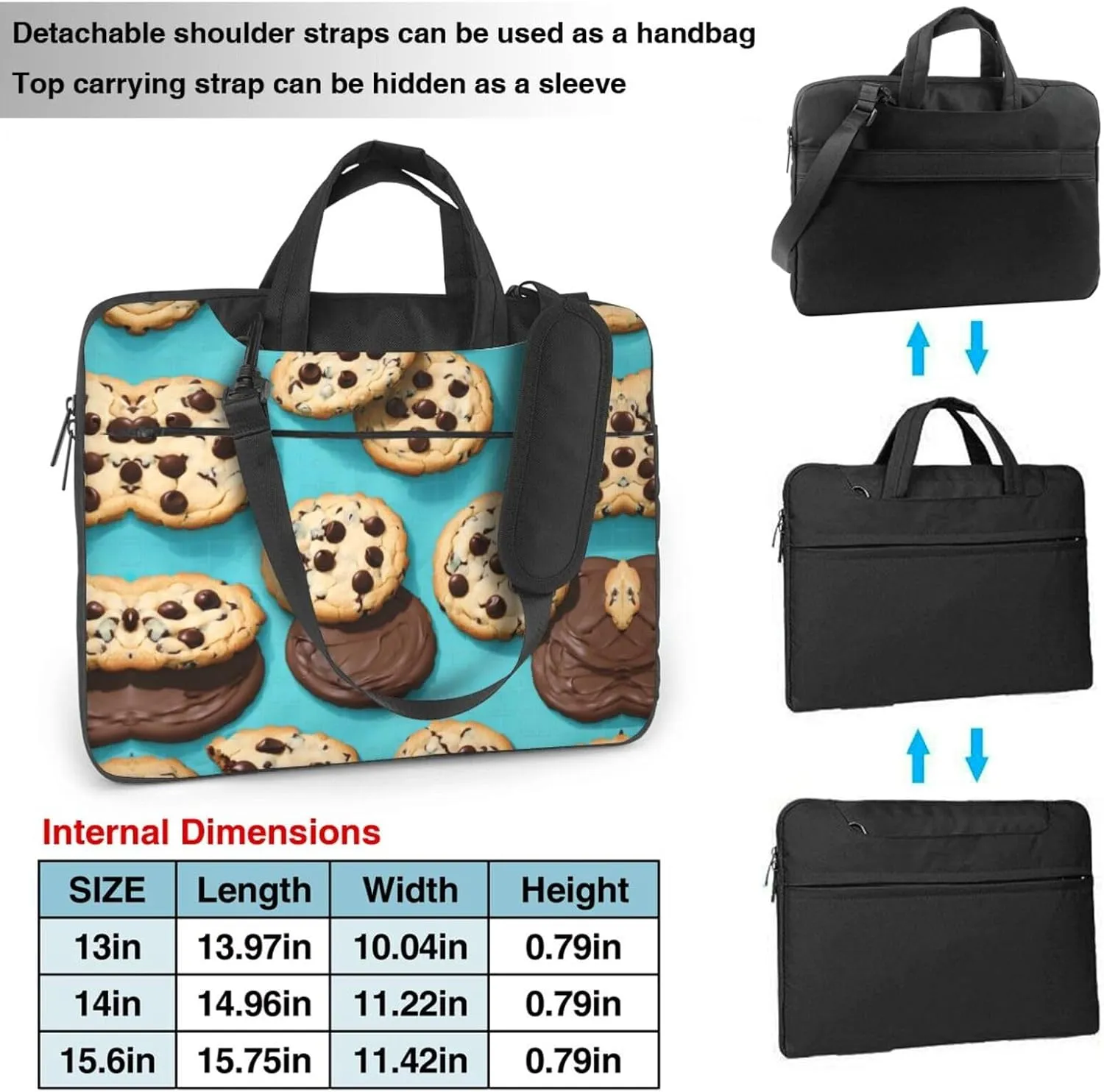 Cookies Food Chocolate Chips Biscuits Print Work Casual Office Laptop Shoulder Messenger Bag 13 14 15.6 inch