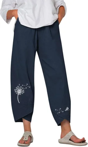 Cotton Joggers for Women Elastic High Waisted Straight Leg Pants Solid Color Summer Beach Comfortable Breathable Trousers