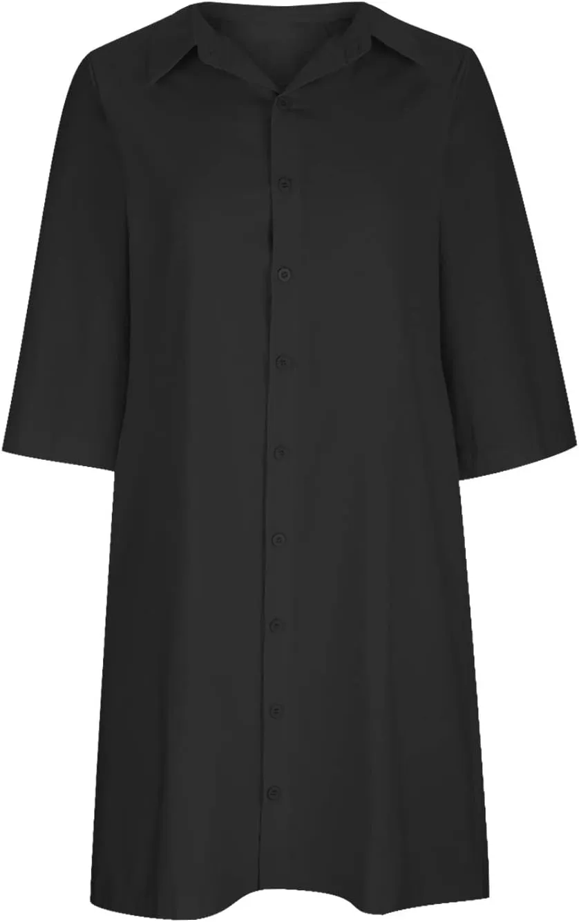 Cotton Linen Shirt Dress for Women Button Down 1/2 Sleeve Lapel Midi Dresses Summer Beach Travel Vacation Outfit 2025