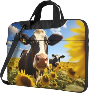 Cow with Sunflowers in Blue Print Work Casual Office Laptop Shoulder Messenger Bag 13 inch 14 inch 15.6 inch