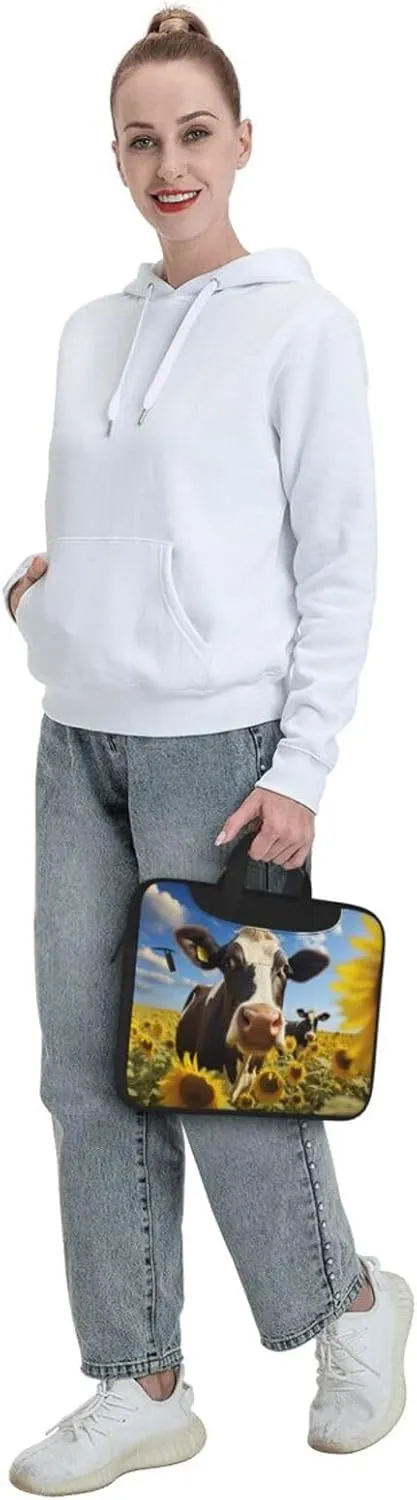 Cow with Sunflowers in Blue Print Work Casual Office Laptop Shoulder Messenger Bag 13 inch 14 inch 15.6 inch
