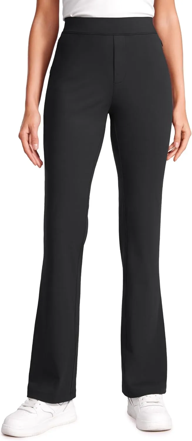 CRZ YOGA 4-Way Stretch Flare Womens Pants Tall 31" Dress Work Casual High Waisted Lounge Sweatpants with Zip Pockets
