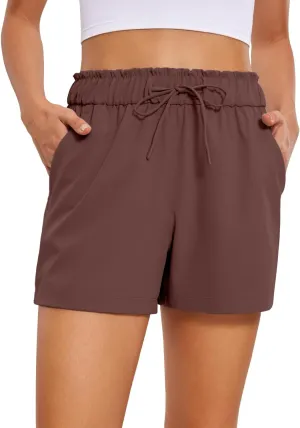 CRZ YOGA Womens 4-Way Stretch Athletic Shorts High Waisted Comfy for Work Casual Workout Golf Hiking with Pockets
