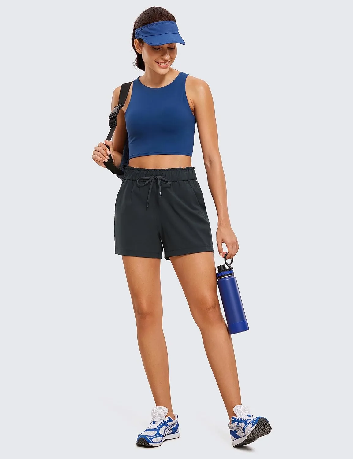 CRZ YOGA Womens 4-Way Stretch Athletic Shorts High Waisted Comfy for Work Casual Workout Golf Hiking with Pockets