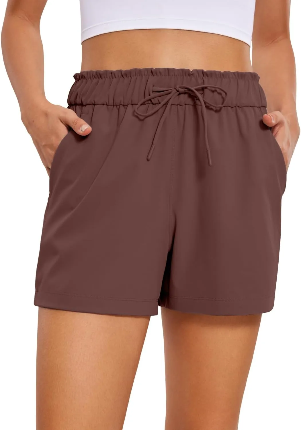 CRZ YOGA Womens 4-Way Stretch Athletic Shorts High Waisted Comfy for Work Casual Workout Golf Hiking with Pockets