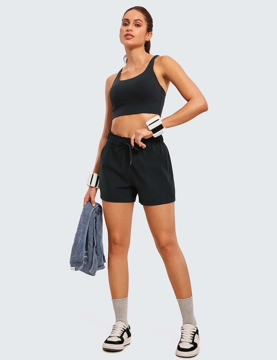 CRZ YOGA Womens 4-Way Stretch Athletic Shorts High Waisted Comfy for Work Casual Workout Golf Hiking with Pockets