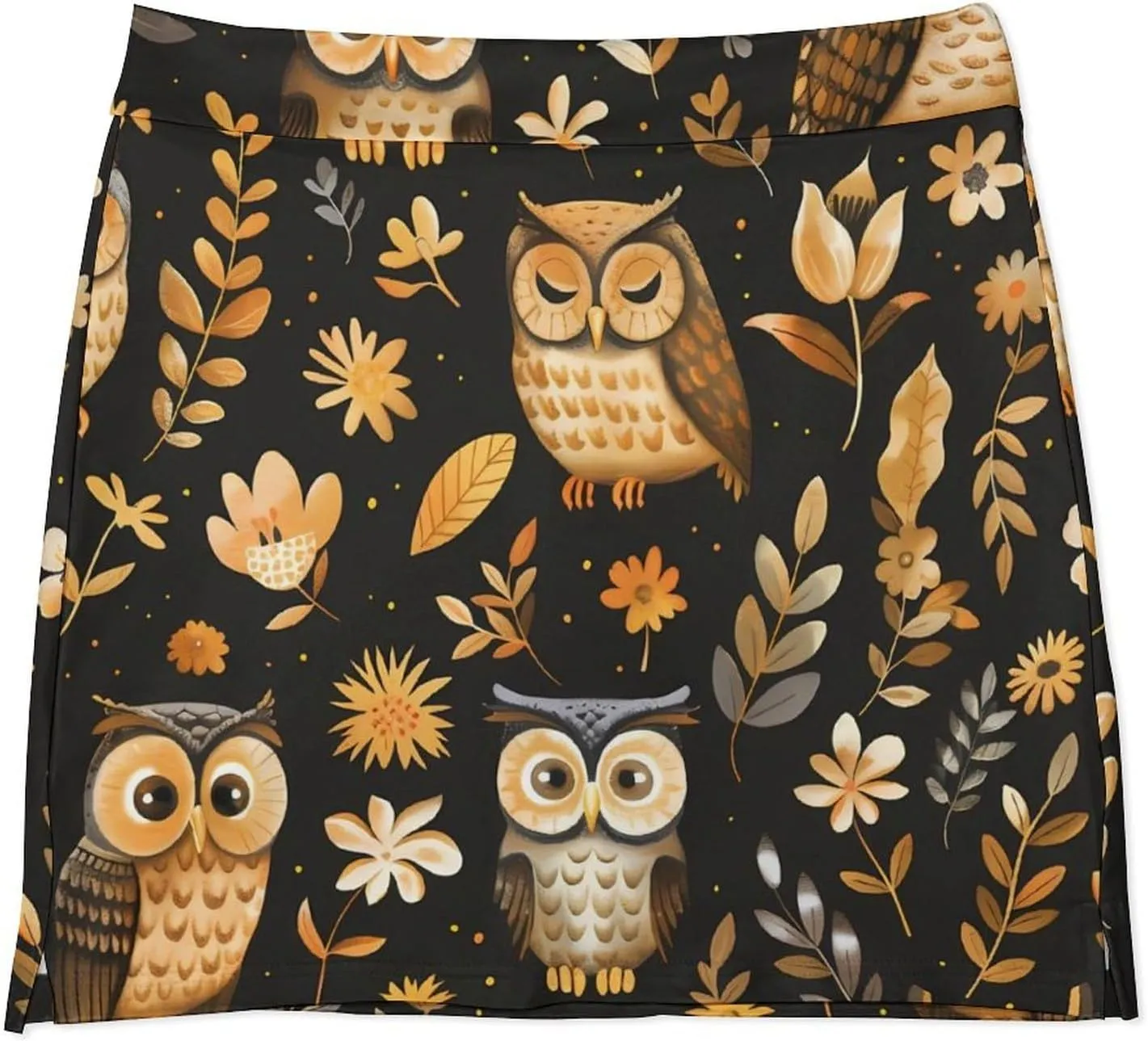 Cute Owls And Leaves Women's Skort Athletic Skirt Golf Skorts A-line Skirts with Built-in Shorts Pockets