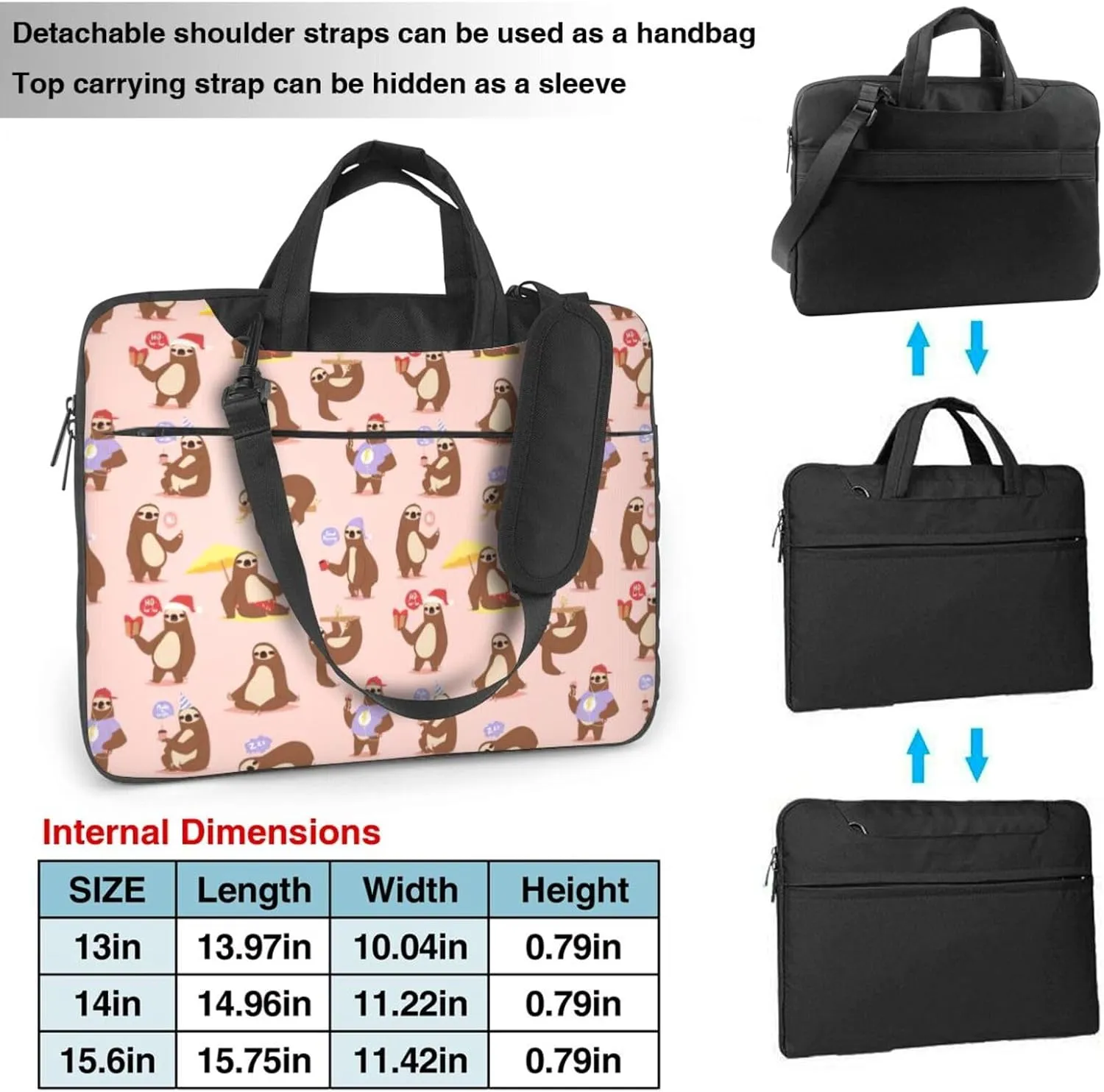 Cute Sloth Print Work Casual Office Laptop Shoulder Messenger Bag 13 inch 14 inch 15.6 inch