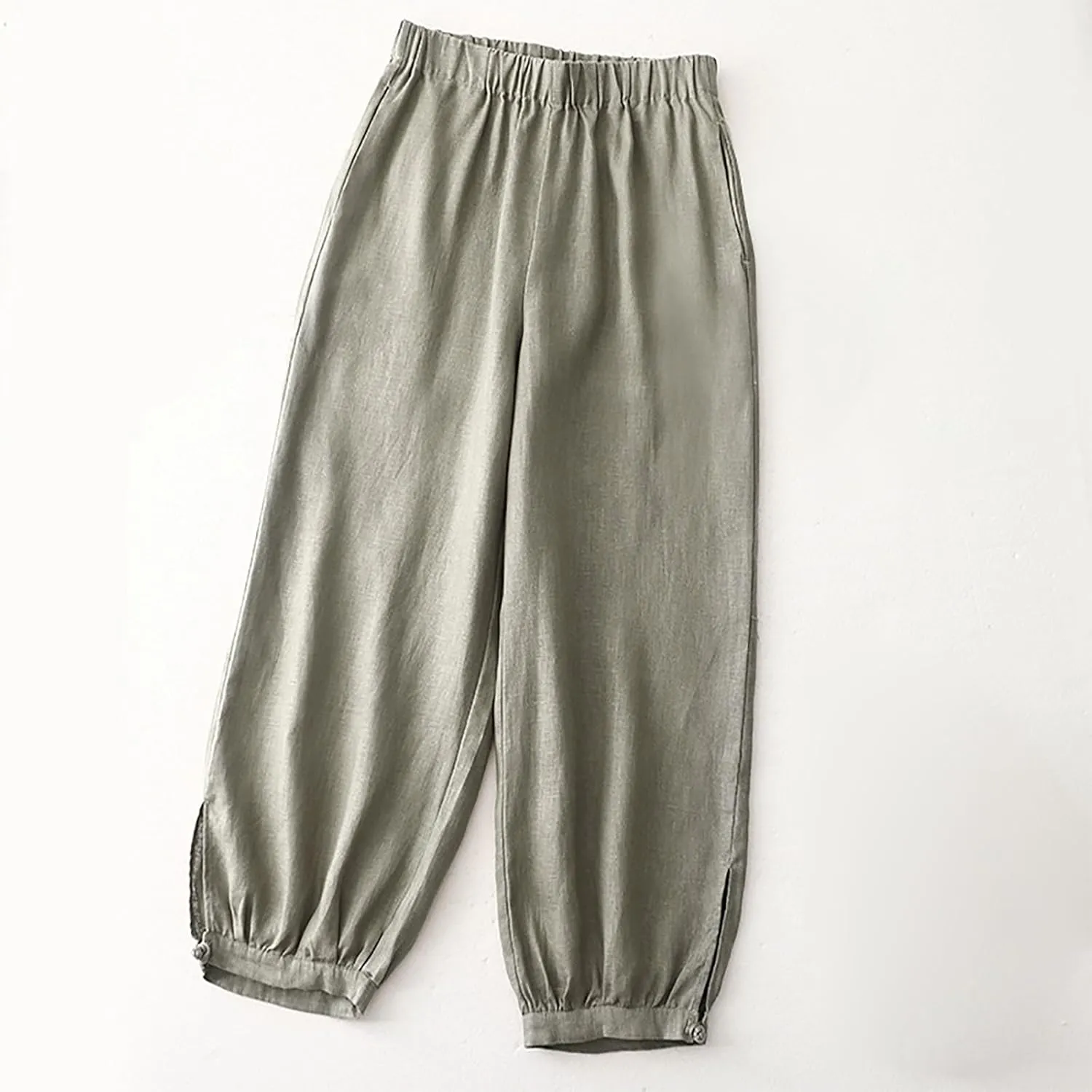 DASAYO Linen Pants Women Elastic Waist Baggy Casual Trousers Loose Fit Herem Pants with Pockets Ladies Summer Outfits Fashion