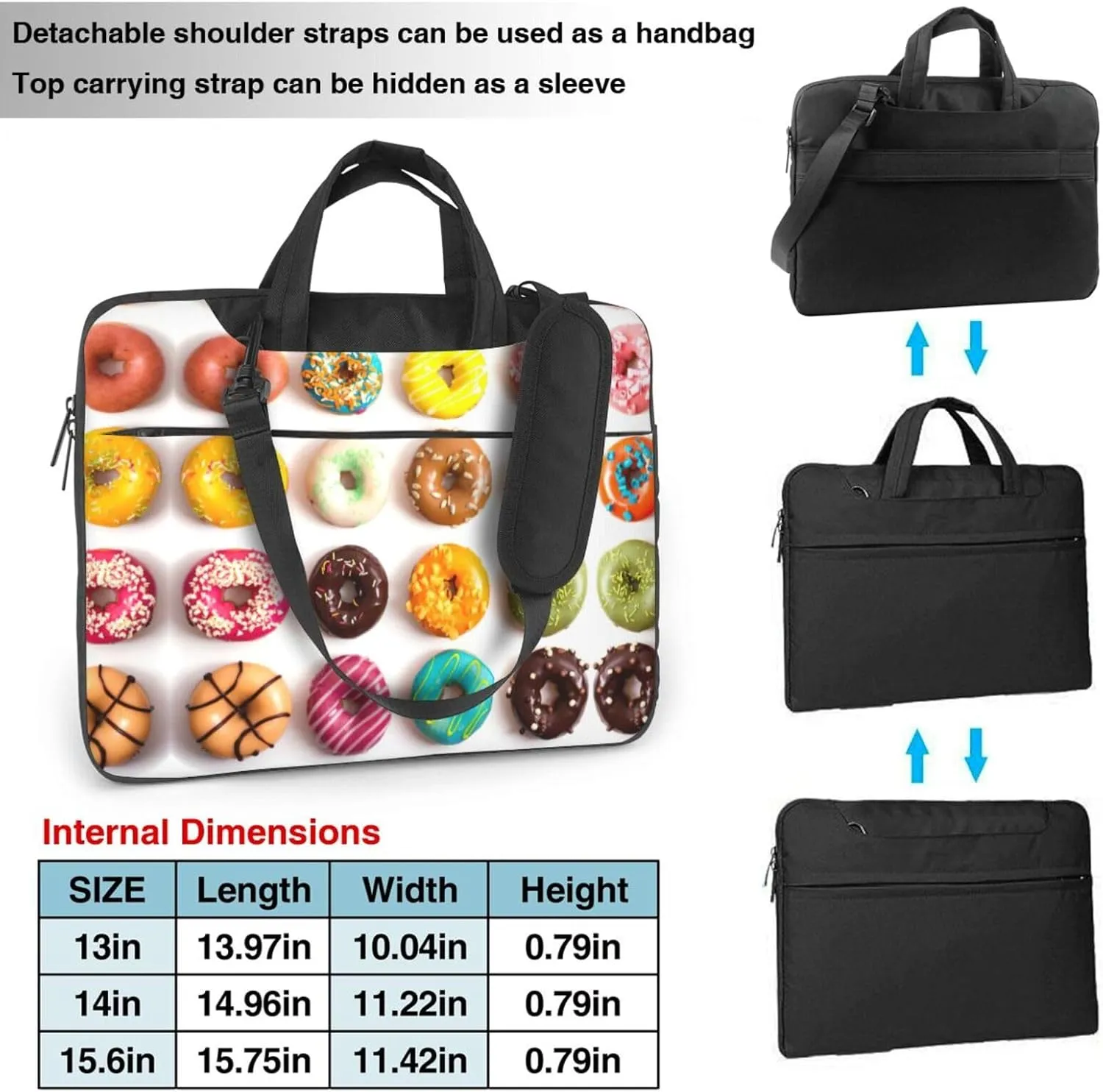 Different Flavors of Doughnuts Print Work Casual Office Laptop Shoulder Messenger Bag 13 inch 14 inch 15.6 inch