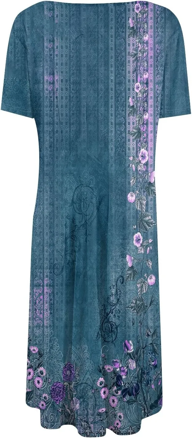 Dresses for Women 2025 Midi Dresses for Women Summer Short Sleeve A Line Loose Floor Length