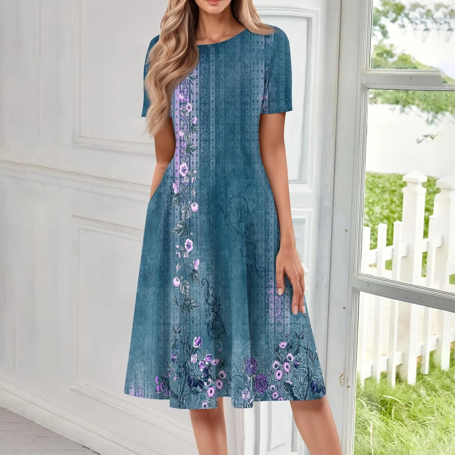 Dresses for Women 2025 Midi Dresses for Women Summer Short Sleeve A Line Loose Floor Length