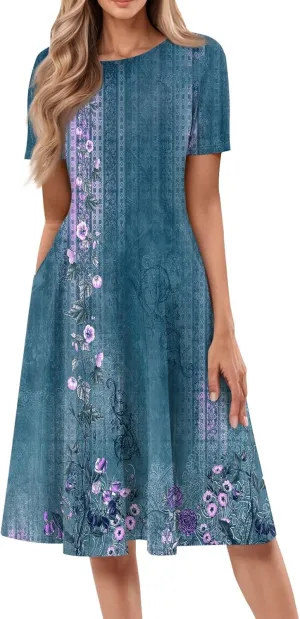 Dresses for Women 2025 Midi Dresses for Women Summer Short Sleeve A Line Loose Floor Length