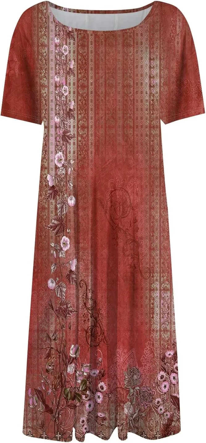 Dresses Women Casual Midi Dresses for Women Short Sleeve Summer Dresses Women Summer Ethnic Style Cute
