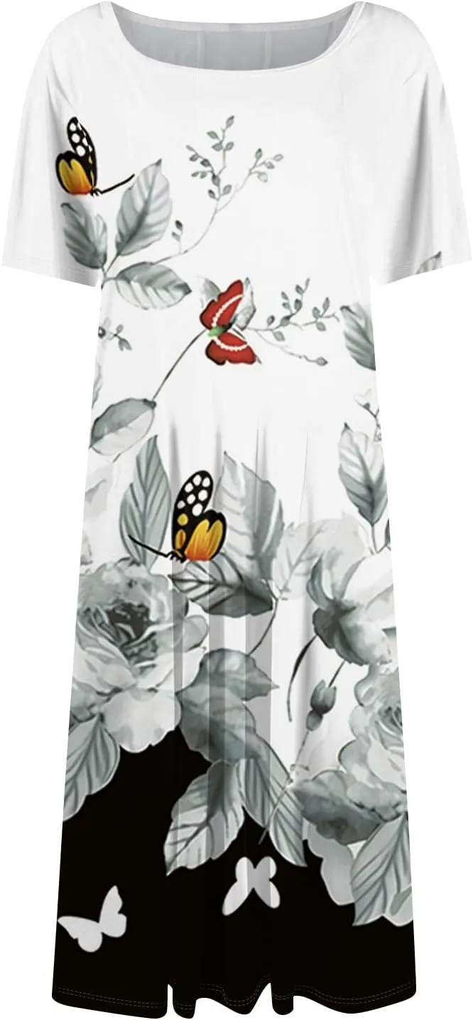 Dresses Women Casual Midi Dresses for Women Short Sleeve Summer Dresses Women Summer Ethnic Style Cute