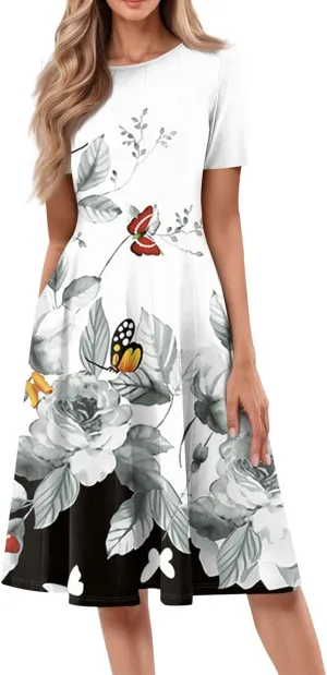 Dresses Women Casual Midi Dresses for Women Short Sleeve Summer Dresses Women Summer Ethnic Style Cute