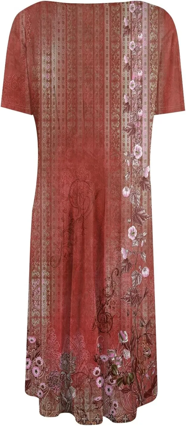 Dresses Women Casual Midi Dresses for Women Short Sleeve Summer Dresses Women Summer Ethnic Style Cute