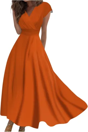 Dresses Women Summer Maxi Dress Short Sleeve Womens Summer Dresses for Island Vacation Smocked