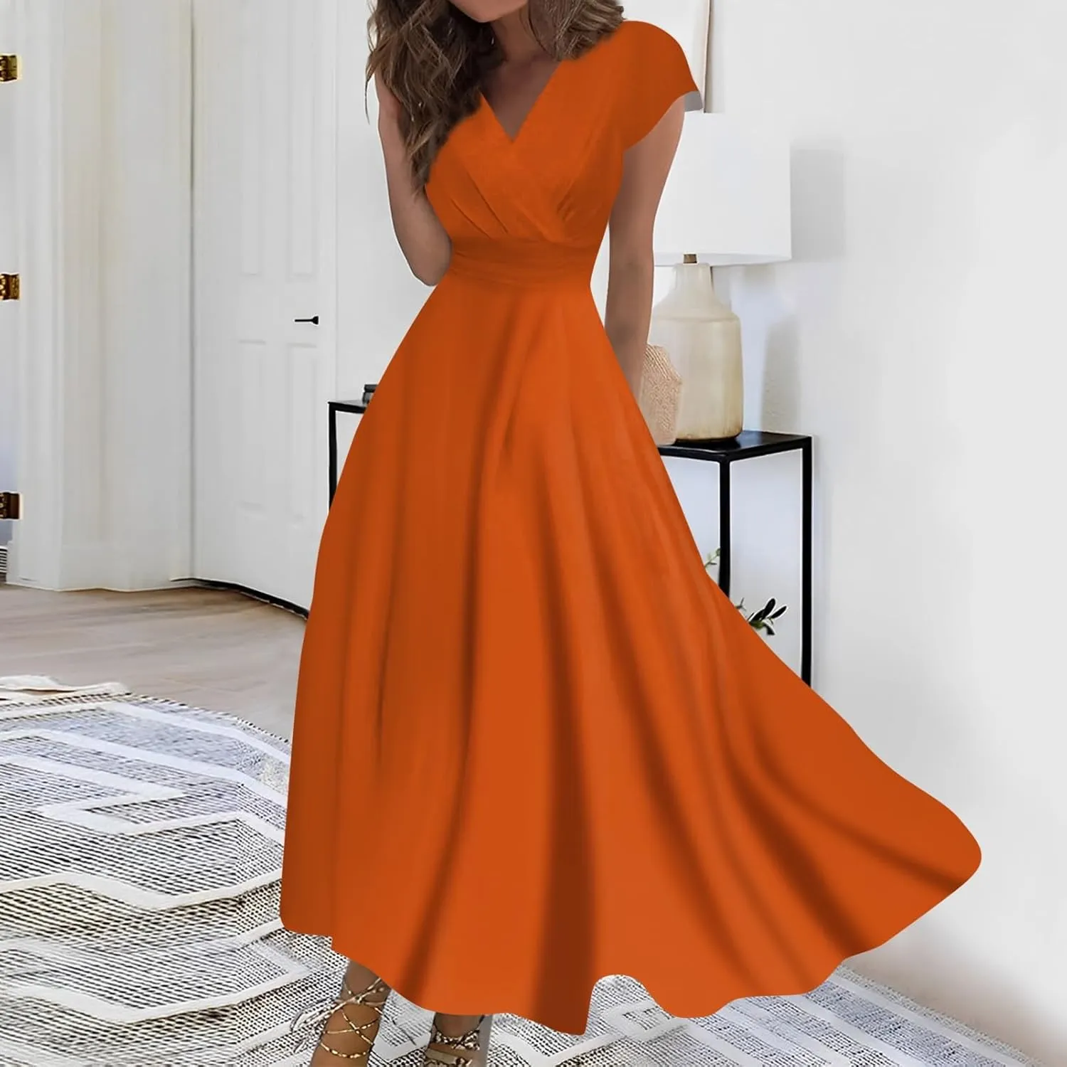 Dresses Women Summer Maxi Dress Short Sleeve Womens Summer Dresses for Island Vacation Smocked