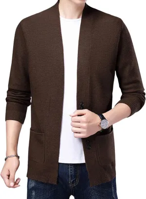 ebossy Men's Casual Slim Fit Open Front Patch Pocket Long Sleeve Cardigan Sweater