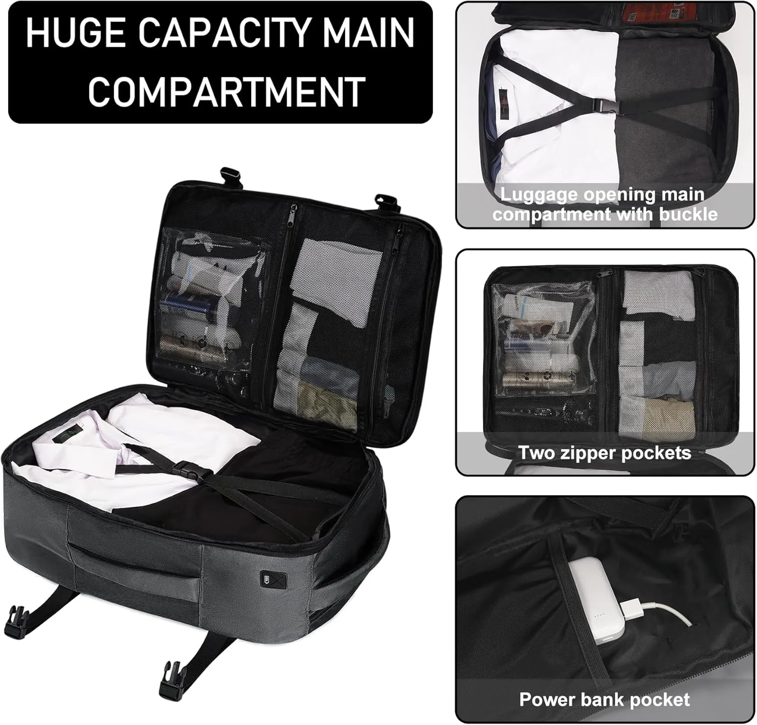 ECOHUB Travel Backpack 18x14x8 Spirit Airlines Personal Item Bag Carry On Backpack 13 Pockets Large Work Casual Daypack for men Airline Approved Waterproof Gym Backpack with Charging Port, Light Grey