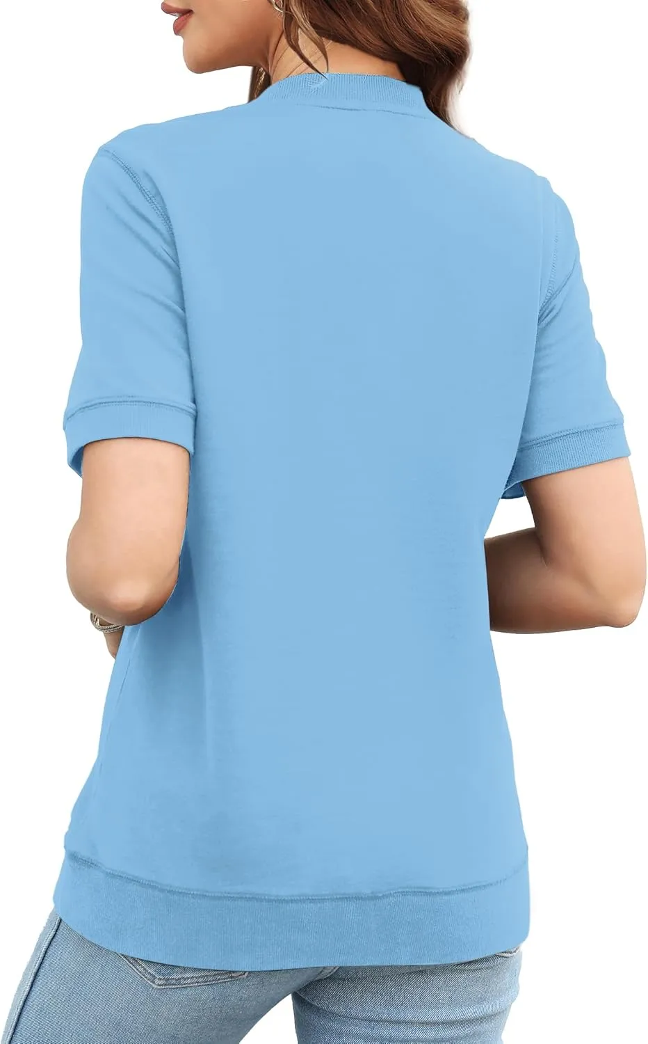 Elesomo Womens Short Sleeve Sweatshirts Cotton Casual Summer Tunic Sweat Shirt
