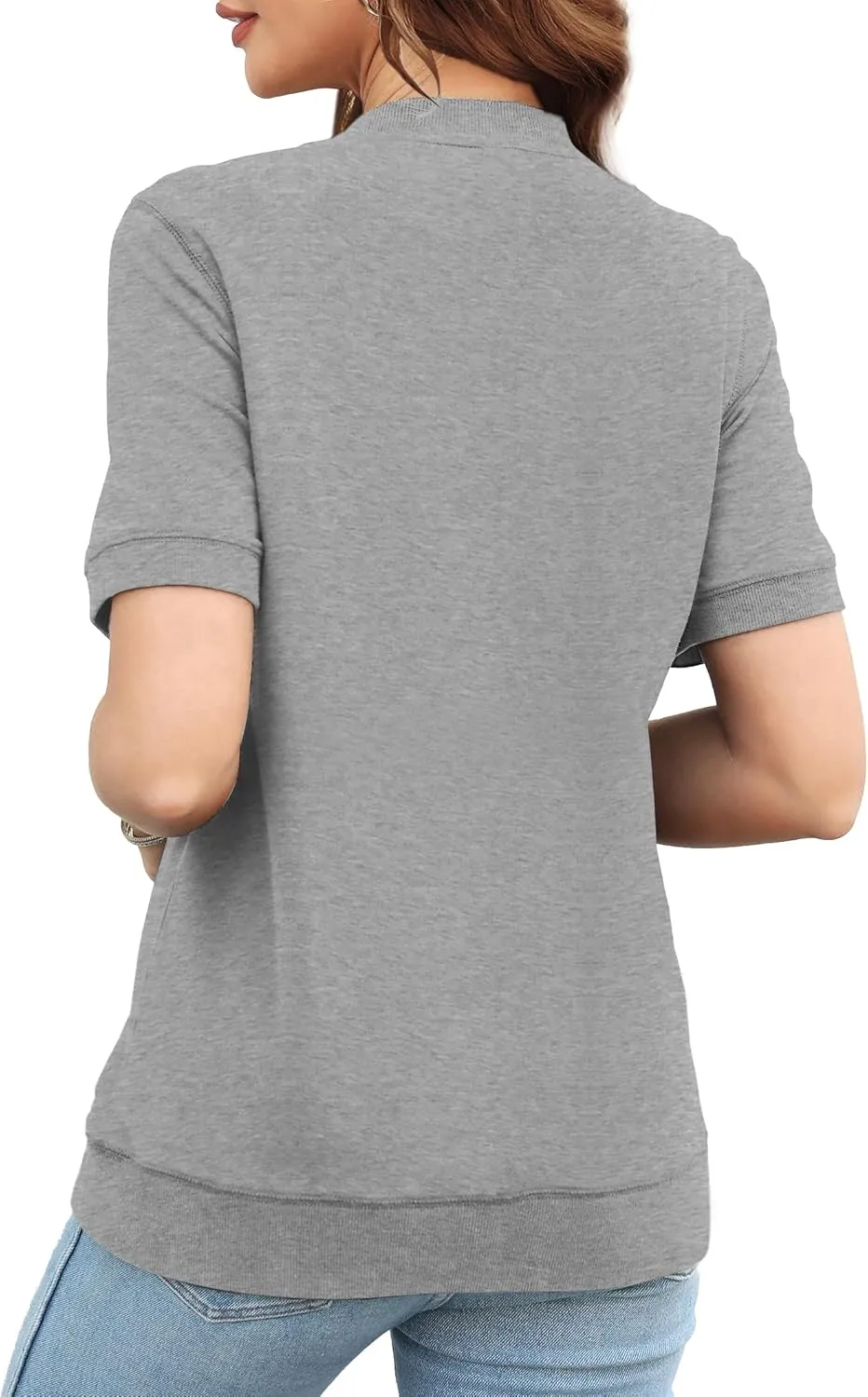 Elesomo Womens Short Sleeve Sweatshirts Cotton Casual Summer Tunic Sweat Shirt