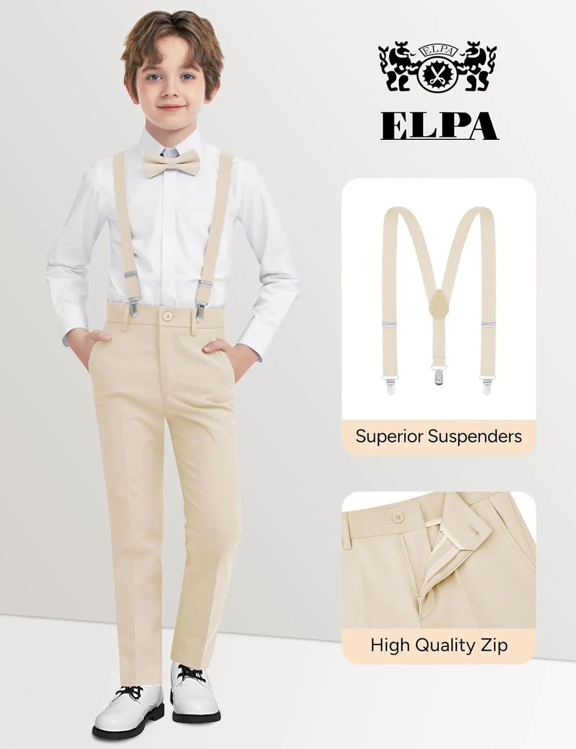 ELPA ELPA Boys' Formal Suit Set, with Suspenders, Adjustable Waist, from Toddlers to Teen