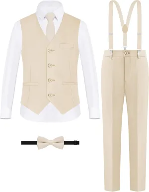 ELPA ELPA Boys' Formal Suit Set, with Suspenders, Adjustable Waist, from Toddlers to Teen