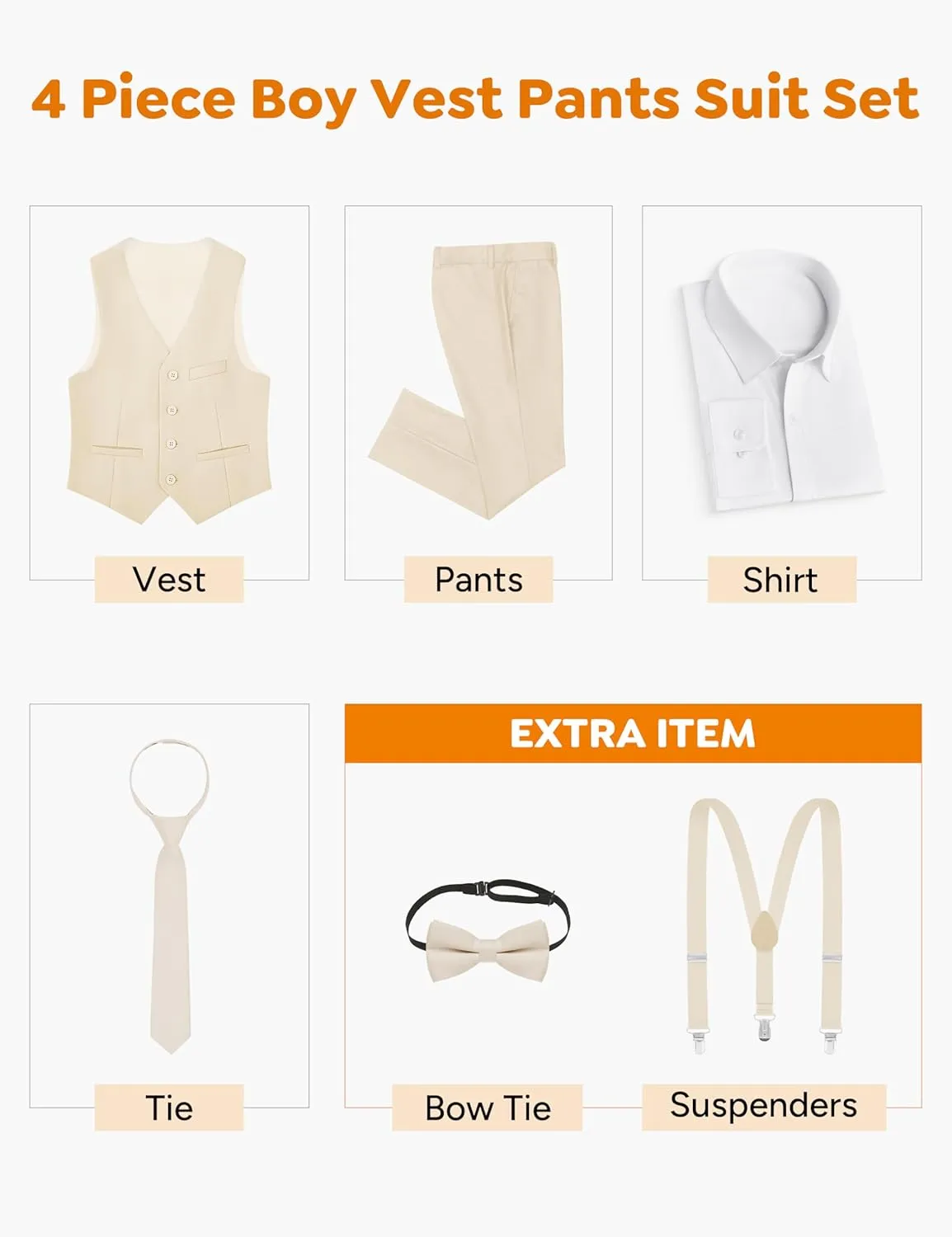 ELPA ELPA Boys' Formal Suit Set, with Suspenders, Adjustable Waist, from Toddlers to Teen