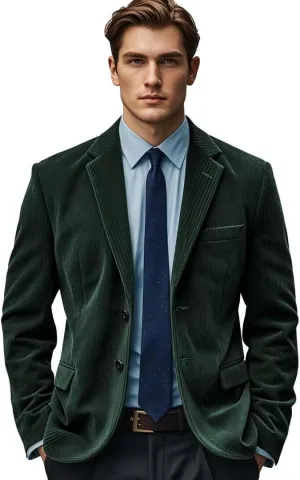 EMERAIDVLN Mens Corduroy Blazer Vintage Suit Jacket Casual Work Wear 2 Button Notch Lapel Christmas Sport Coat