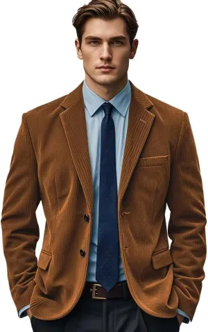 EMERAIDVLN Mens Corduroy Blazer Vintage Suit Jacket Casual Work Wear 2 Button Notch Lapel Christmas Sport Coat