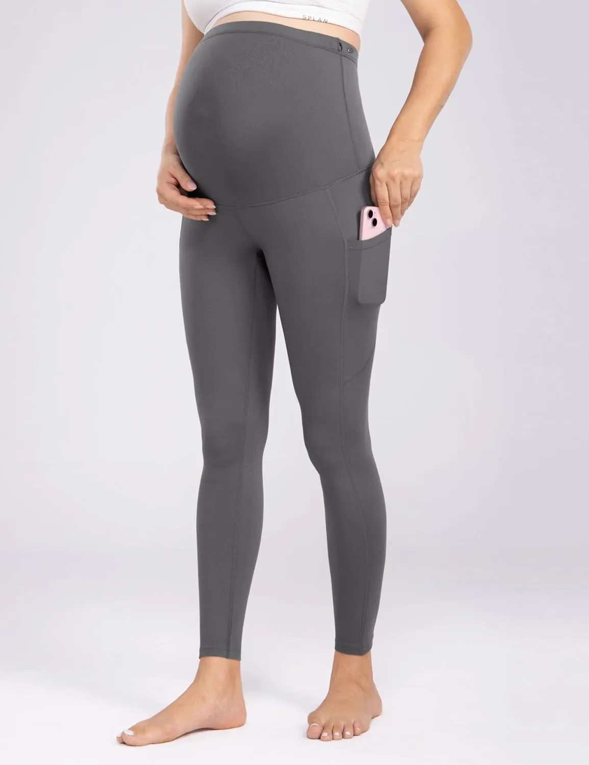 Enerful Women's Maternity Leggings Over The Belly with Pockets Pregnancy Pants Active Wear Workout Yoga Tights