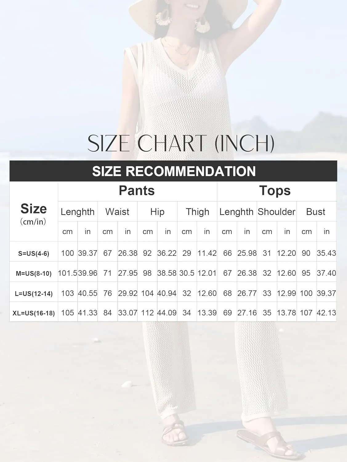 Famulily Womens 2 Piece Crochet Knit Outfits Summer Hollow Out Cover Up Sets Sleeveless Deep V Neck Top and Wide Leg Pants