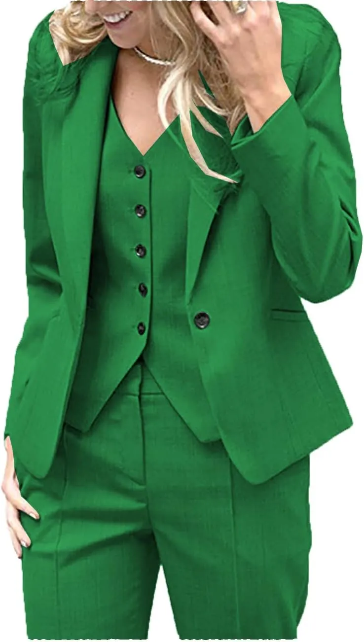 Fashion 3 Pieces Set Office Wedding Tuxedos Party Lady Blazer Business Suit Women Suits (Blazer Vest Pants)